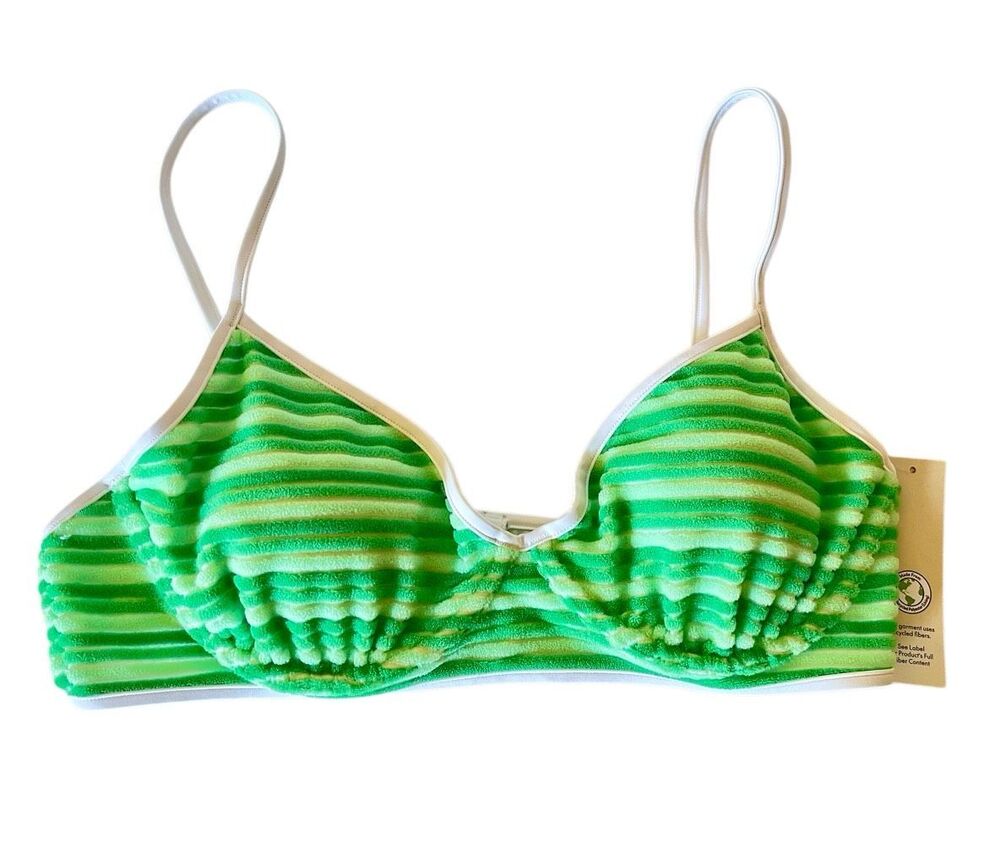 No Boundaries Terry Stripe Underwire Bikini Top Green White NWT Sz L